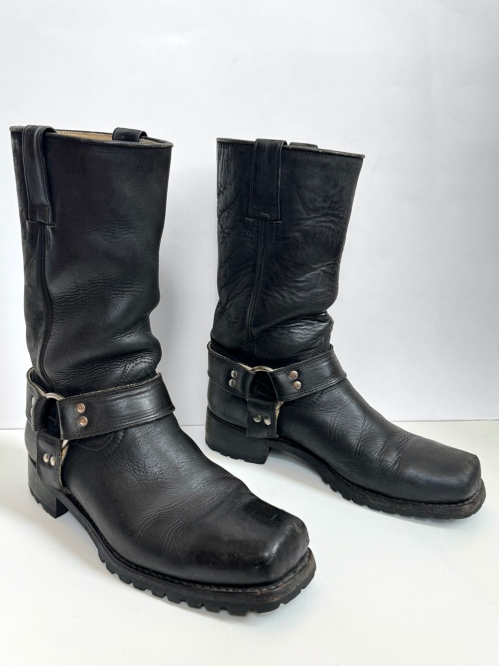 Vintage Paraiso Tractor Black Leather Harness Biker Boots Men's 8.5
